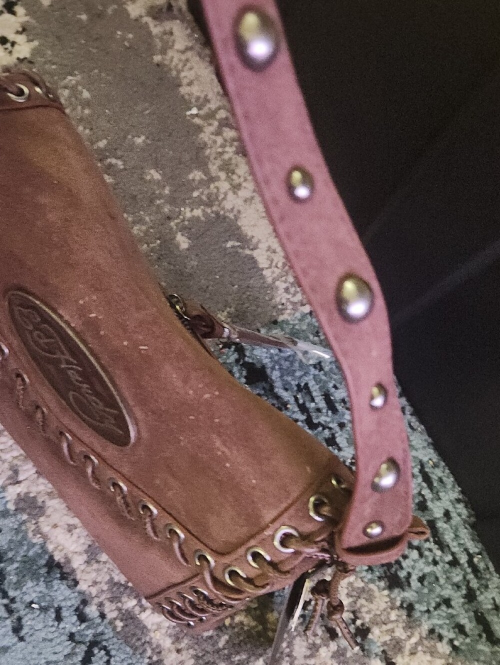 Ed Hardy Taupe Suede Chain-Trim Shoulder Bag - Picture 6 of 7